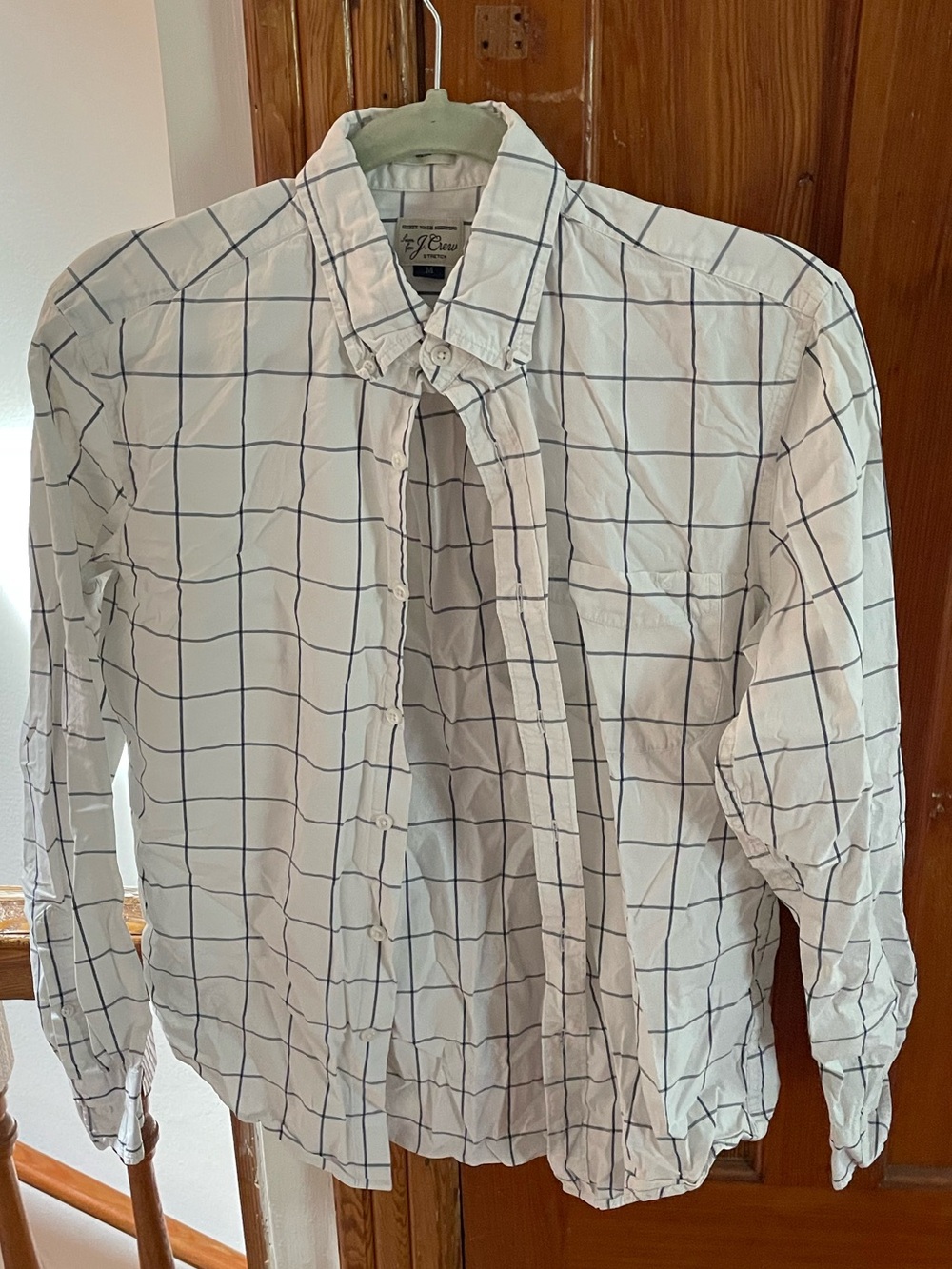 Men's White Windowpane Button-Up Shirt J Crew Stretch Sz M
